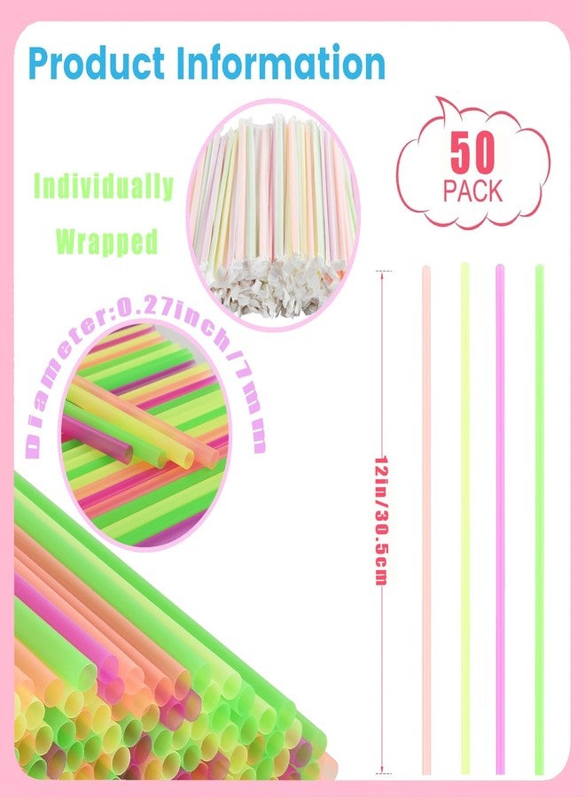 PAKCHOICE 50Pcs Neon Color Disposable Straws for 40 OZ Tumbler, 12 inch Extra Long Straws Disposable for Stanley 30 Oz 40 Oz Tumbler, Straw Individually Wrapped for Tumblers, Iced Coffee, Milk, Juice, Party Use - Image 2